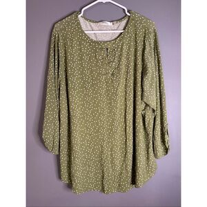 Cure Green White Polka Dot Key Hole Chest Long Sleeve Top Size 3XL NWOT